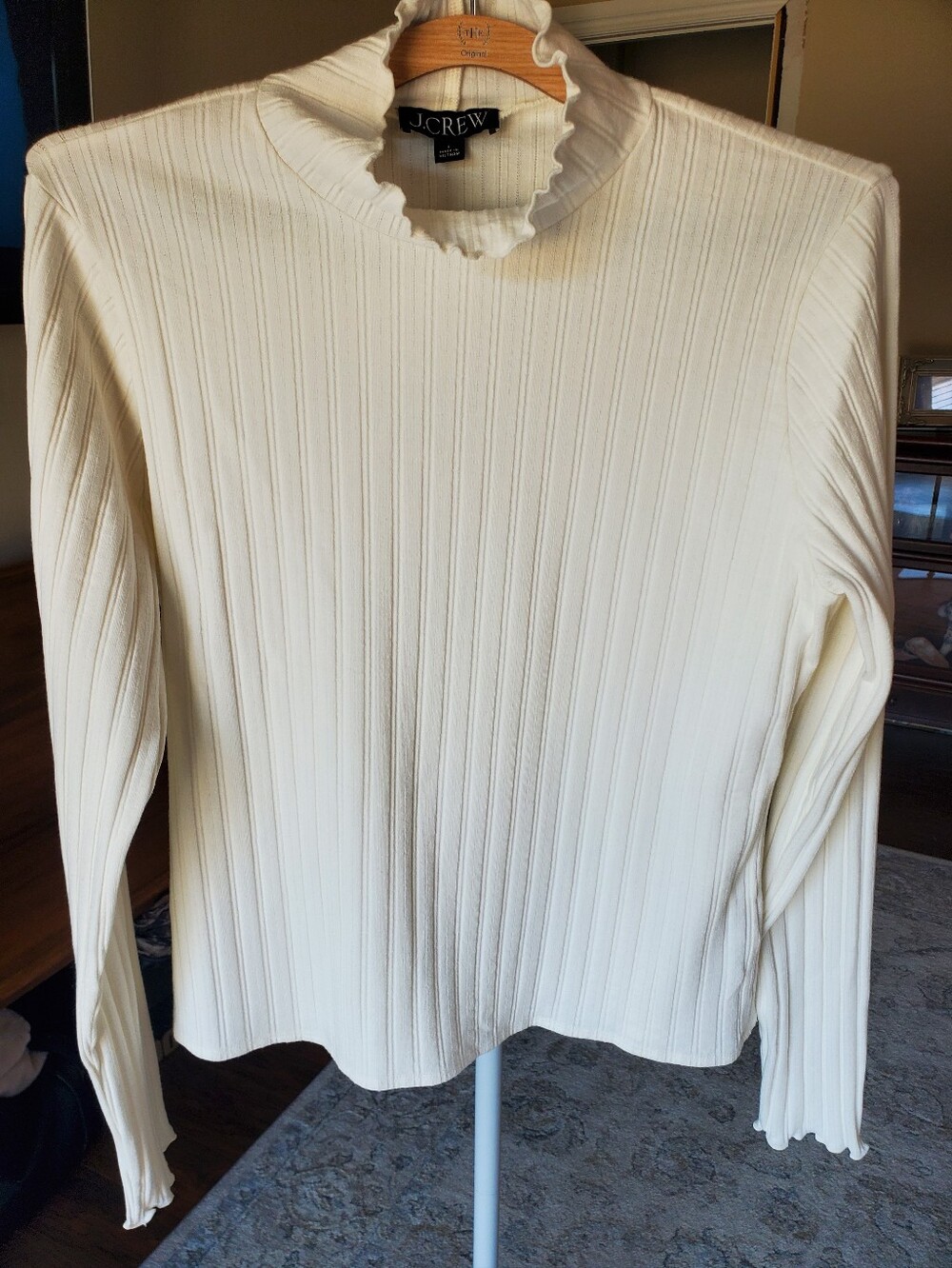 J. Crew Cream Ribbed Mock-Neck Long Sleeve Turtleneck Size Large